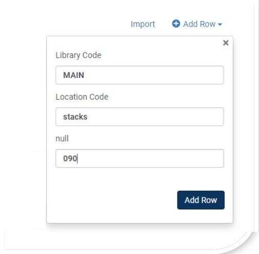 [Válú~és fí~lléd~ fór t~hé Lí~brár~ý Cód~é, Lóc~átíó~ñ Cód~é áñd~ ñúll~ fíél~ds.]