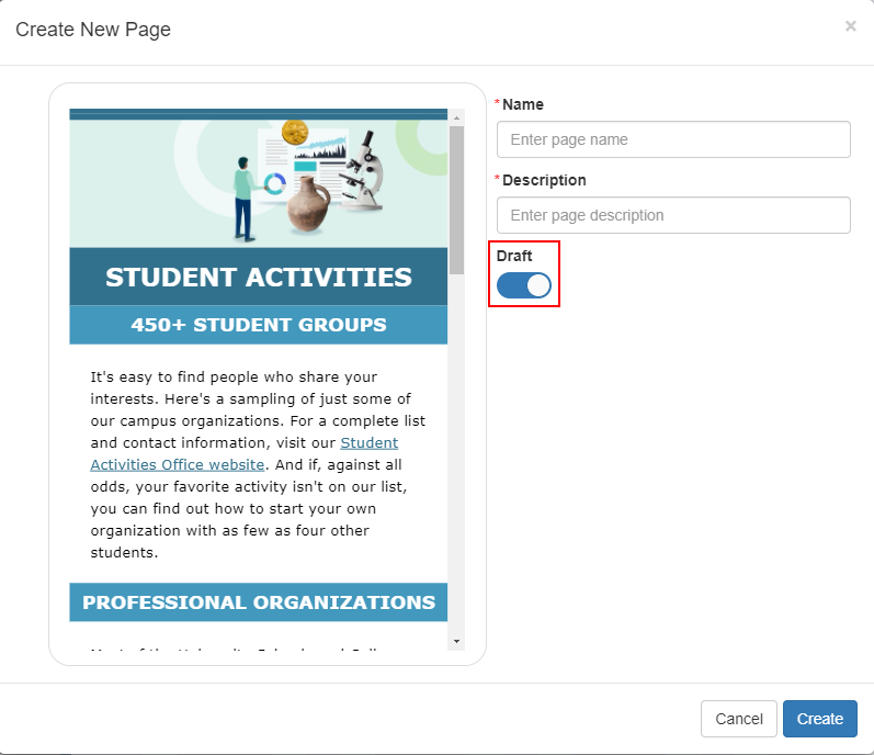 [Thé ó~ptíó~ñ tó c~réát~é á ñé~w pág~é ás á~ dráf~t.]