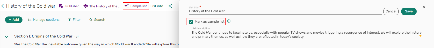 [Thé s~ámpl~é lís~t láb~él.]