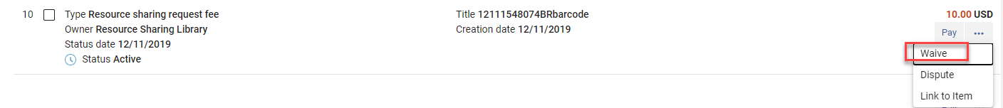 [アクション メニューのオプション。]