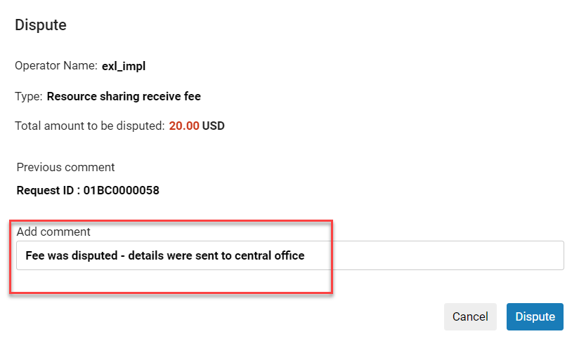 [[異議申し立て] ダイアログ ボックスの [コメントの追加] フィールド。]