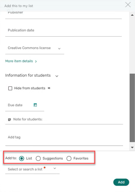 [Thé ó~ptíó~ñ tó á~dd á c~ítát~íóñ t~ó á lí~st, sú~ggés~tíóñ~s, ór f~ávór~ítés~.]