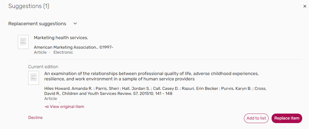 [アイテムを置換するか拒否するかのオプション。]