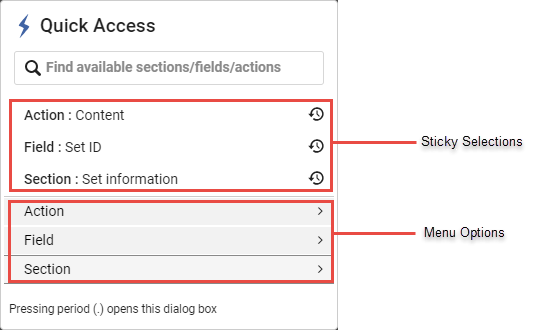 [管理结果集中的快速访问菜单选项]