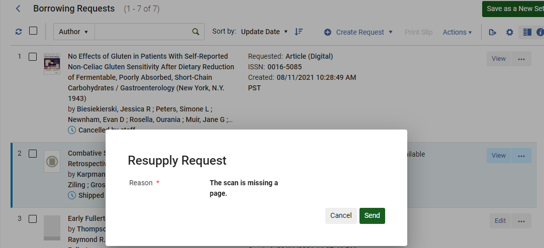 [再提供リクエストポップアップの理由フィールド。] 