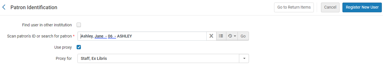 [利用者識別ページの「代理人」フィールド。] 