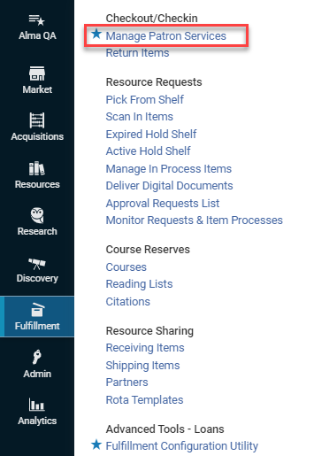 [メニューの「利用者サービスの管理」オプション。]