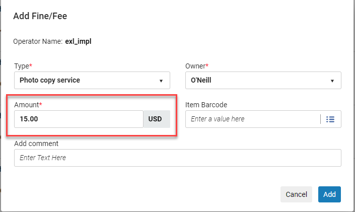 [罰金および手数料の金額フィールド。]