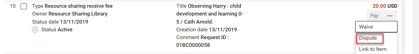 [行アクション メニューの [異議申し立て] オプション。]