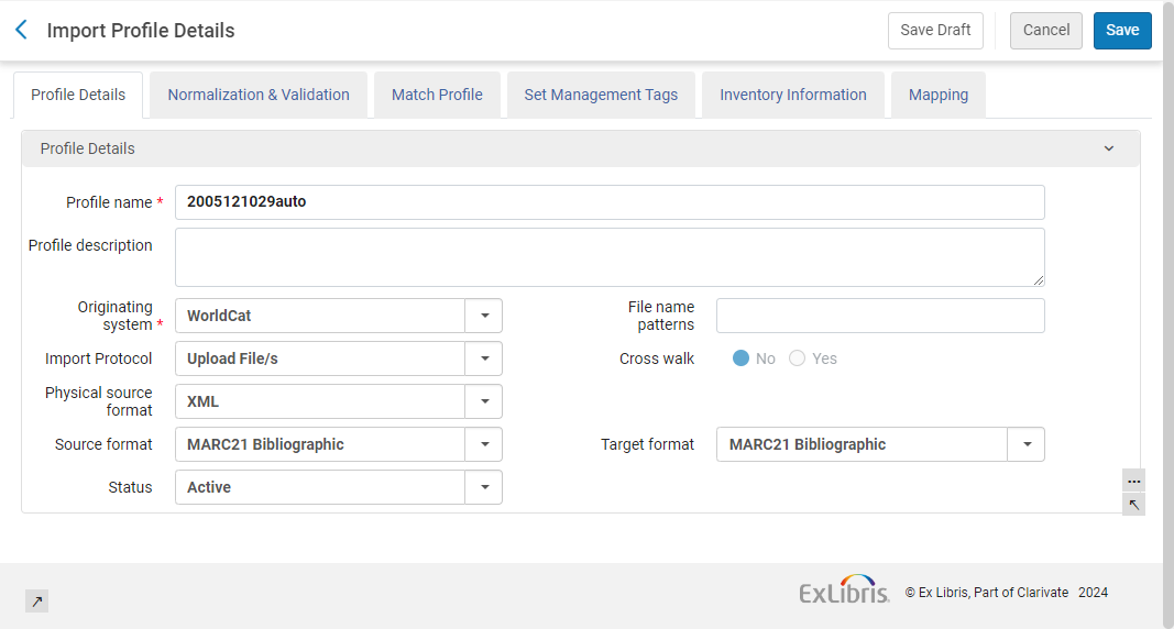 [プロファイルの詳細タブを表示するプロファイルのインポートウィザード]
