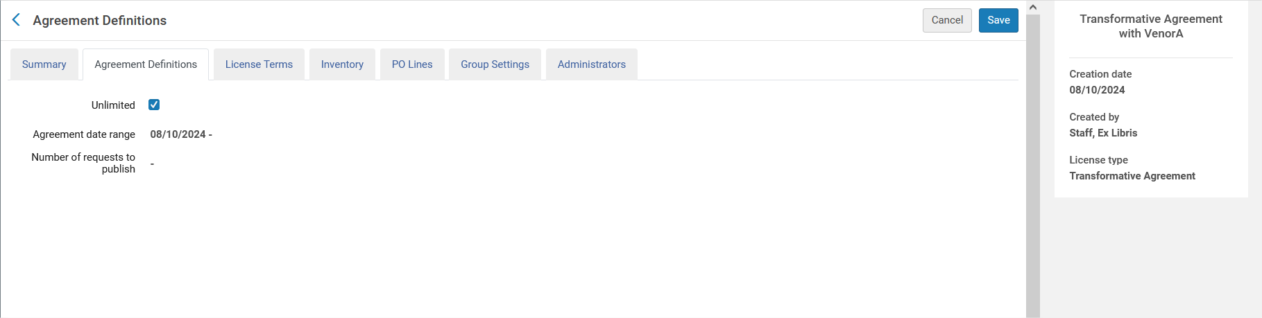 [転換契約ライセンス - 契約定義タブ]