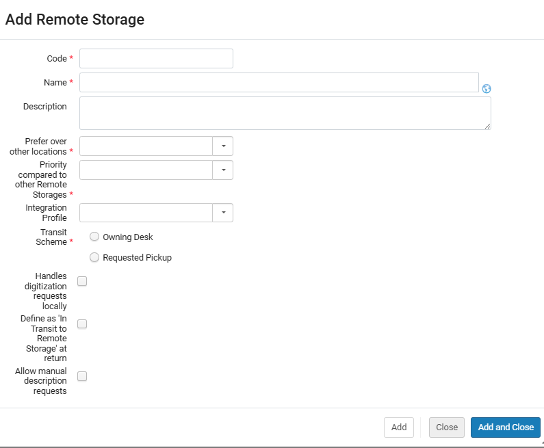 [「リモート ストレージの追加」ページ。]