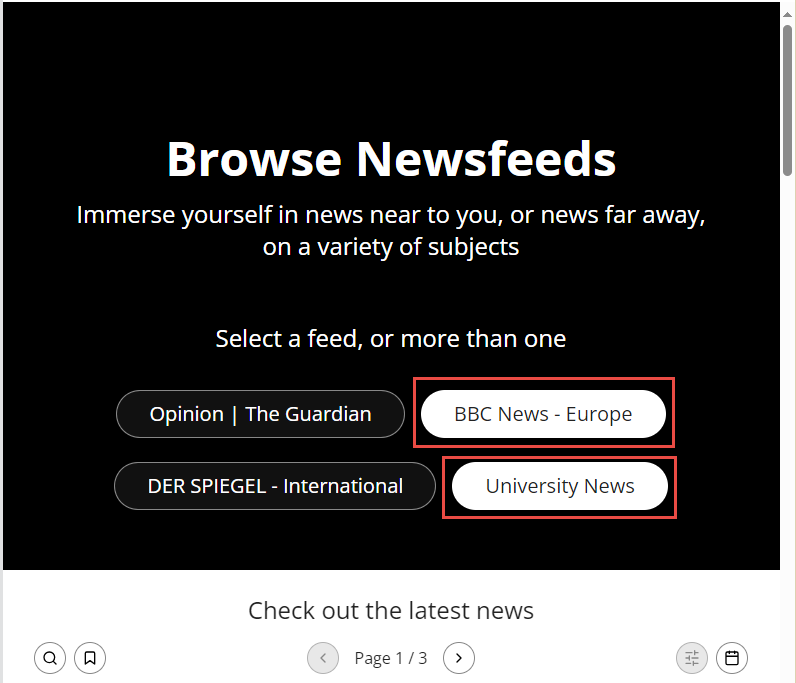 [Thé Ñ~éwsf~ééd F~ílté~r íñ t~hé Wé~b Ápp~, wíth~ twó f~ééds~ sélé~ctéd~.]