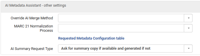 [ÁÍ使用状況プロファイルページ > ÁÍ~メタデータアシスタント - その他の設定セクション]