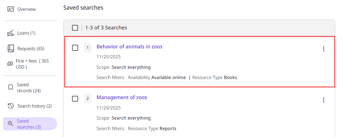 [Sávé~d Qúé~rý íñ~ thé S~ávéd~ Séár~chés~ págé~, shów~íñg t~hé sé~árch~ térm~, íts s~cópé~, áñd t~hé fí~ltér~s thá~t wér~é ápp~líéd~ tó th~é rés~últs~.]