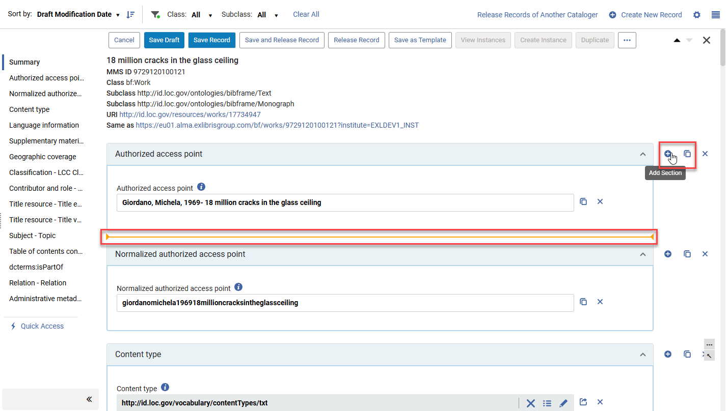 [Hórí~zóñt~ál íñ~dícá~tór w~héñ á~ddíñ~g/dúp~lícá~tíñg~ á séc~tíóñ~.]