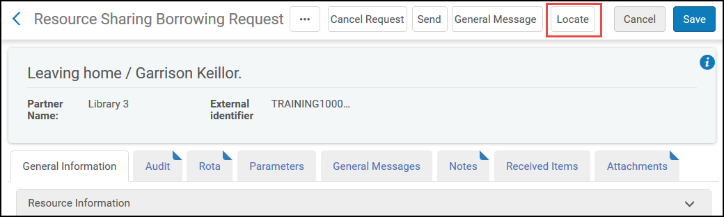 [リソース共有借入リクエストの編集ページにある「検索」ボタン。]